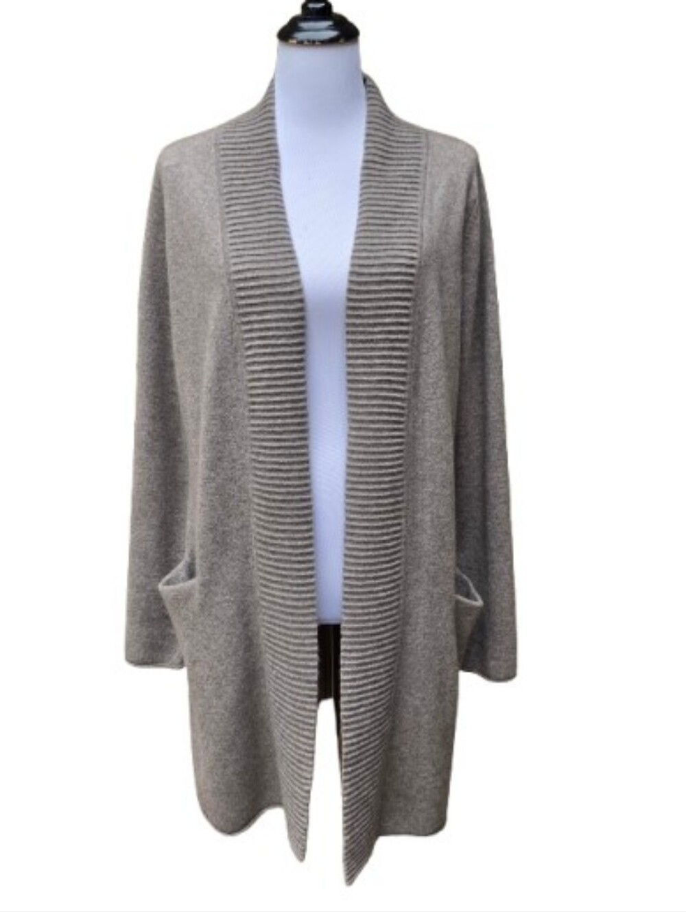 Nanette Lepore 100% Cashmere Brown Cardigan Sweater Longline Open Front Pockets
